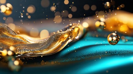 Fototapete - Glimmering fractal design with abstract gold foil, fantasy bubbles and digital shimmer