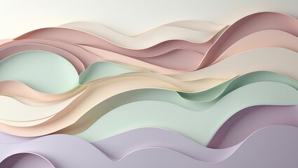 Poster - Pastel Paper Layers Abstract Background with Delicate Waves and Subtle Colors