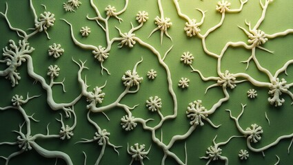 Poster - Abstract Floral Pattern on Green Background, White Outlines, Textured Surface