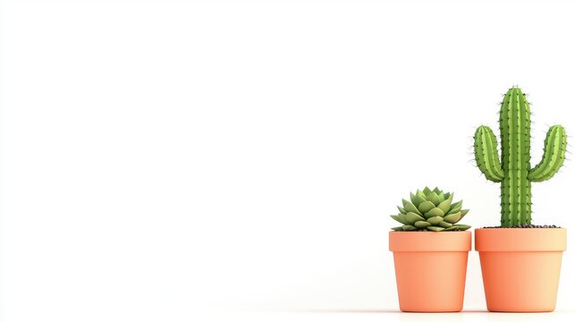 Potted cactus duo in minimalist setting