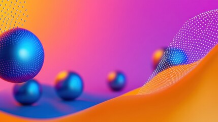 Poster - Vibrant pop art halftone pattern with shiny sphere gradients on abstract design