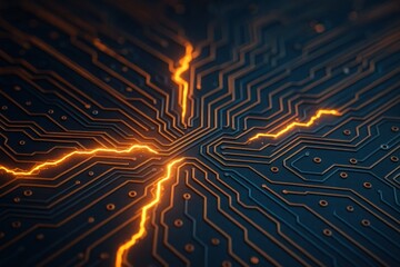 Poster - Abstract Circuit Board Design with Glowing Lines and Energized Atmosphere
