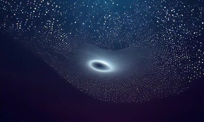 Fototapete - Abstract digital wave of glowing particles and energy flows in a dark blue background.