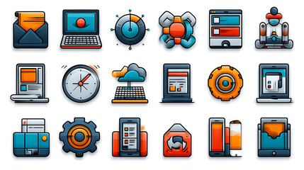 Poster - Digital icons representing technology tools online environment art modern design creative perspective