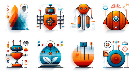 Poster - Robotic innovations showcase digital art gallery graphics futuristic setting eye-level perspective technology concepts