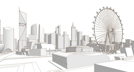 Fototapete - modern city panorama 3d illustration