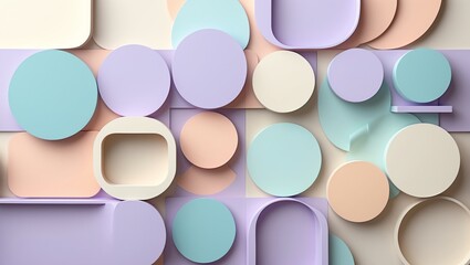 Poster - Pastel Geometric Shapes Background with Soft Shadows and Modern Design