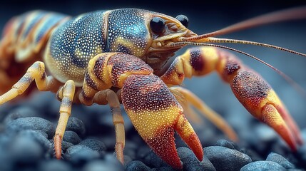 Aufkleber - Colorful Crawfish Close-Up on Rocks, Showcasing Nature's Wonders and Biodiversity Conservation Efforts for Environmental Awareness : Generative AI