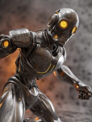 Fototapete - Metallic Robot with Glowing Eyes in Dynamic Pose, Showcasing Artificial Intelligence and Technological Advancement : Generative AI