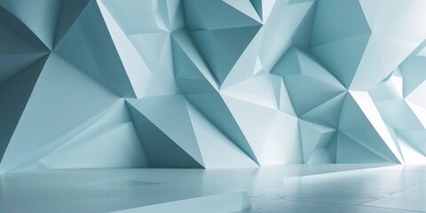 Poster - Stylish geometric wall design in light blue tones creating a modern and artistic atmosphere in a contemporary space
