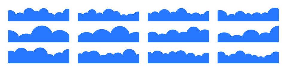 Wall Mural - Set of simple clouds border, divider, separator shapes vector illustration