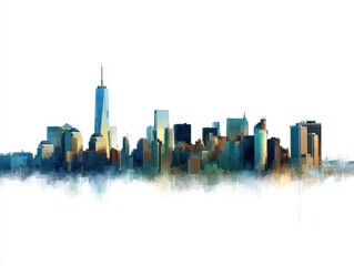 Poster - New York City Skyline Painting Style on White, Representing Urban Development and Global Business : Generative AI