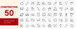 © Dear Lala - Construction icon set. Containing repair tools, builder, engineering, crane, equipment, helmet, renovation architecture, plumbing and more. Editable line icons. Vector illustration.