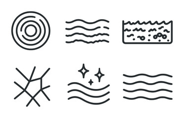 Poster - Water texture line icons set – wave, liquid, outline and ripple symbols