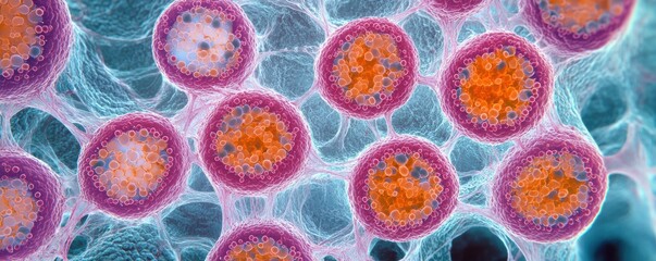 Poster - Intricate Cellular Structures Depicting the Concept of Amoebas Forming Unique Patterns in a Microscopic View of Life's Complexity