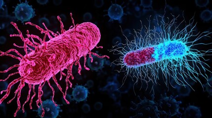 Poster - Comparison of Normal Bacteria and Their Antibiotic Resistance Illustrated in Vibrant Colors for Scientific and Educational Use