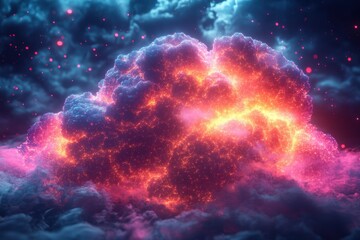 Poster - Colorful cloud formation illuminated by vibrant hues in a dramatic sky during twilight hours
