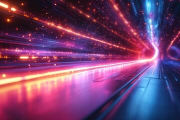 Poster - Dynamic light trails create a vibrant visual spectacle in an abstract space environment at twilight