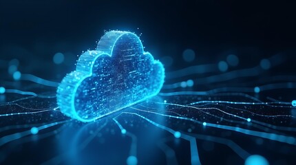 Aufkleber - Abstract cloud icon with glowing circuit paths represents cloud computing, network connection, data storage, and digital technology concepts for online services.