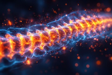 Poster - Visual representation of a glowing spine with dynamic energy patterns in a dark background