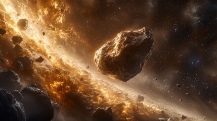 Wall Mural - Asteroid field in the space