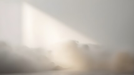 Wall Mural - A soft beam of light enters from the left, creating an airy and tranquil atmosphere. Wispy clouds or fog seem to blur the distinction between the ground and sky.
