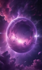 Wall Mural - ethereal sphere amidst swirling purple cosmic clouds deep space scene , fiction, mystery, power