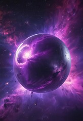 Wall Mural - glowing orb floats in vibrant purple nebula, cosmic dust swirls , sci-fi, orb, astral