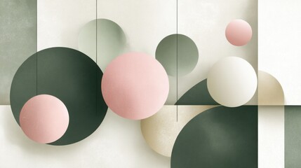 Abstract soft geometric pattern with rounded shapes in muted pastel tones (sage, blush, cream)