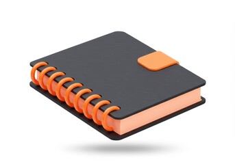 Poster - 3D Illustration of Black notebook with orange spiral isolated on white background