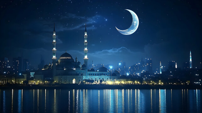 Eid-ul-adha and eid-ul-fitr mubarak and islamic greeting card