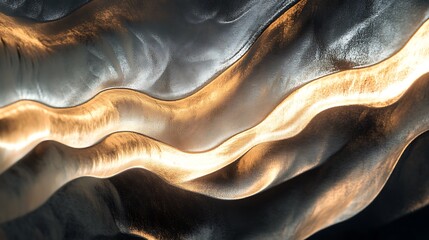 Poster - Metallic Undulation: A Captivating Abstract Display of Shimmering Curves