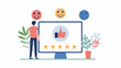 © Wishi - A person looking at a computer screen displaying a thumbs up icon and five stars with smiling faces above it