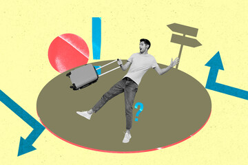 Aufkleber - Full 3d image photo art collage of happy businesswoman businessman receive arrow progress career road sign direction exclamation