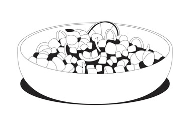 Aufkleber - shrimp vegetable salad in serving bowl 2d line object. seafood veggies lemon slice. healthy lunch. p