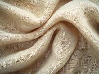Poster - Delicate folds of ecru linen fabric, creating soft shadows and textural depth
