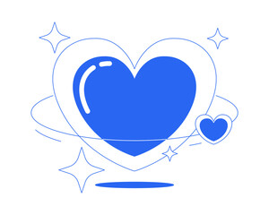 Poster - y2k love planet line onboarding ui illustration. floating heart with orbiting sparkling stars. 2000s