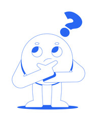 Poster - groovy round character thinking with question mark line onboarding ui illustration. curious brainsto