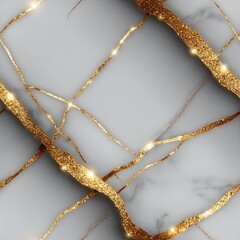 Poster - Luxurious gold and white marble pattern with golden veins ideal for interior design, creating an elegant atmosphere in any space SEAMLESS PATTERN