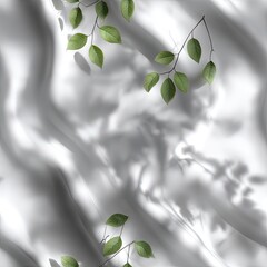 Poster - Soft shadows of tree leaves overlay a smooth white texture, enhancing a tranquil and minimalist aesthetic ideal for various designs SEAMLESS PATTERN