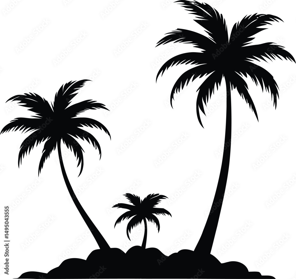 Three palm trees are shown in a black and white Vector silhouette Stock ...