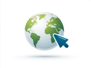 Poster - Flat vector globe with cursor pointer, internet global access, simple design, white background