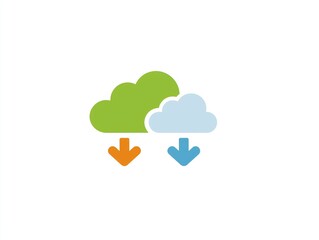 Poster - Flat vector icon of cloud upload and download arrows, clean interface style, white background