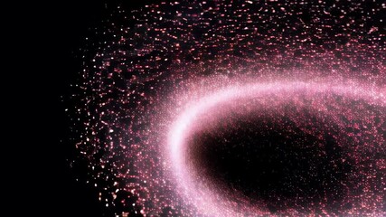 Wall Mural - Pink light ring with shining particles swirling across a black background, abstract visual effect for science fiction or outer space themes