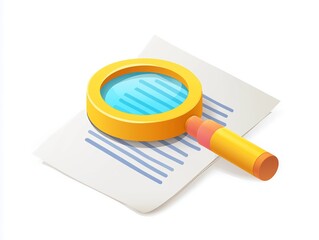 Poster - Flat vector magnifying glass over document, search or SEO concept, white background