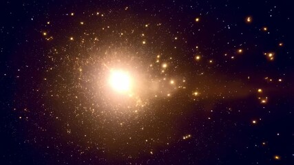 Wall Mural - Distant cosmos with dense field of sparkling gold stars and light flares on dark backdrop, cosmic glitter, abstract, space exploration.