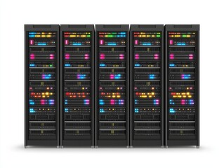 Poster - Flat vector server rack with blinking indicator lights, data infrastructure theme, white background