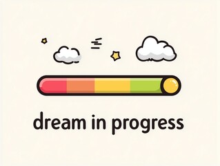 Poster - Flat vector simple progress bar labeled dream in progress, self-development theme, white background