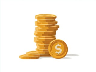 Poster - Flat vector stack of coins and dollar sign, minimal financial illustration, white background