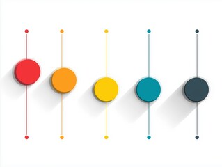 Poster - Flat vector timeline with five colored milestones, minimalist style, white background